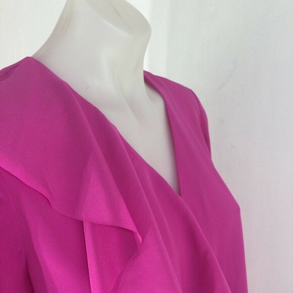 BANANA REPUBLIC Long Sleeve Cascade Ruffle Top Womens Bright Pink Size Small - Picture 6 of 12